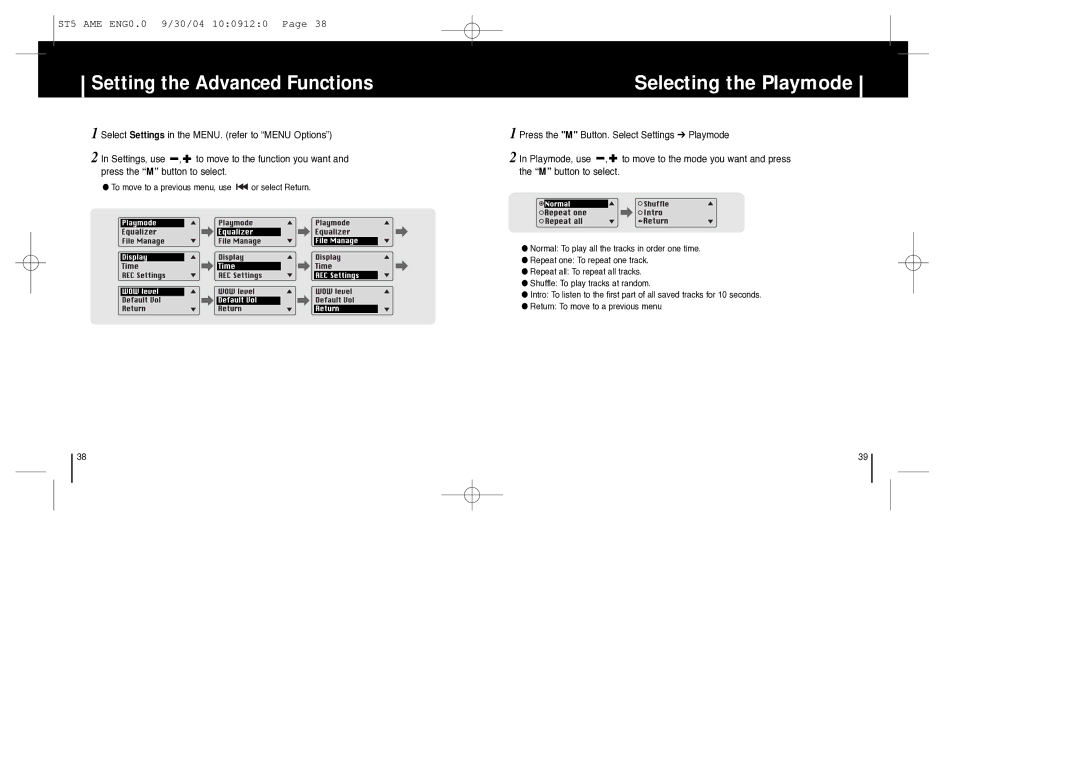 Samsung YP-ST5 manual Selecting the Playmode 