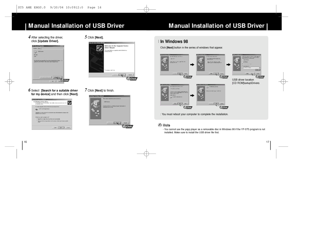 Samsung YP-ST5 manual Windows, After selecting the driver 