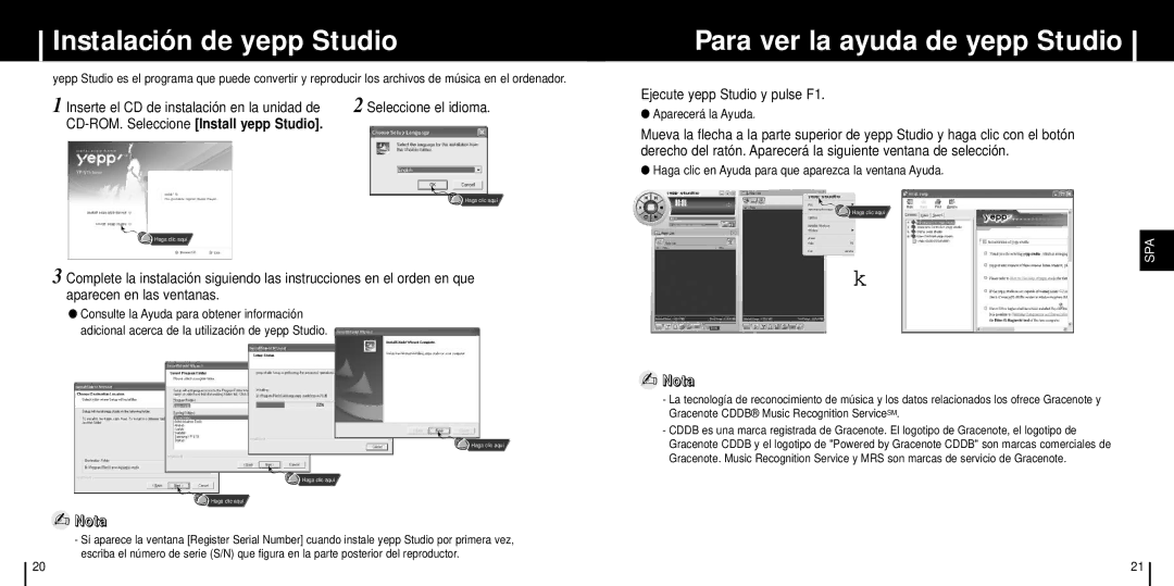 Samsung YP-ST5V Instalación de yepp Studio, Para ver la ayuda de yepp Studio, Inserte el CD de instalación en la unidad de 