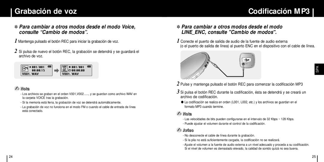 Samsung YP-ST5X/ELS, YP-ST5V/ELS, YP-ST5Z/ELS manual Grabación de voz, Codificación MP3 