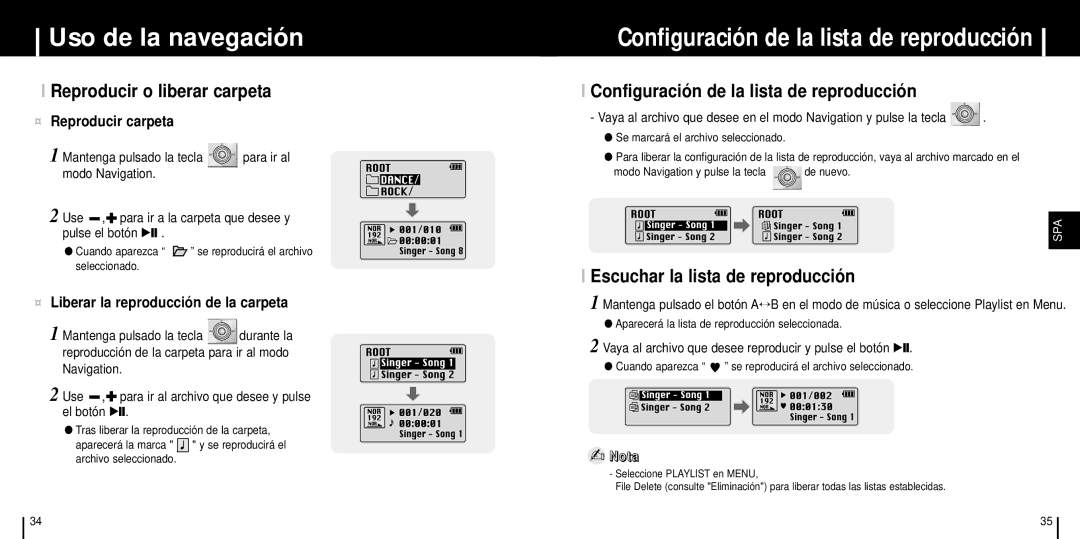 Samsung YP-ST5Z/ELS, YP-ST5V Reproducir o liberar carpeta, Configuración de la lista de reproducción, ¤ Reproducir carpeta 