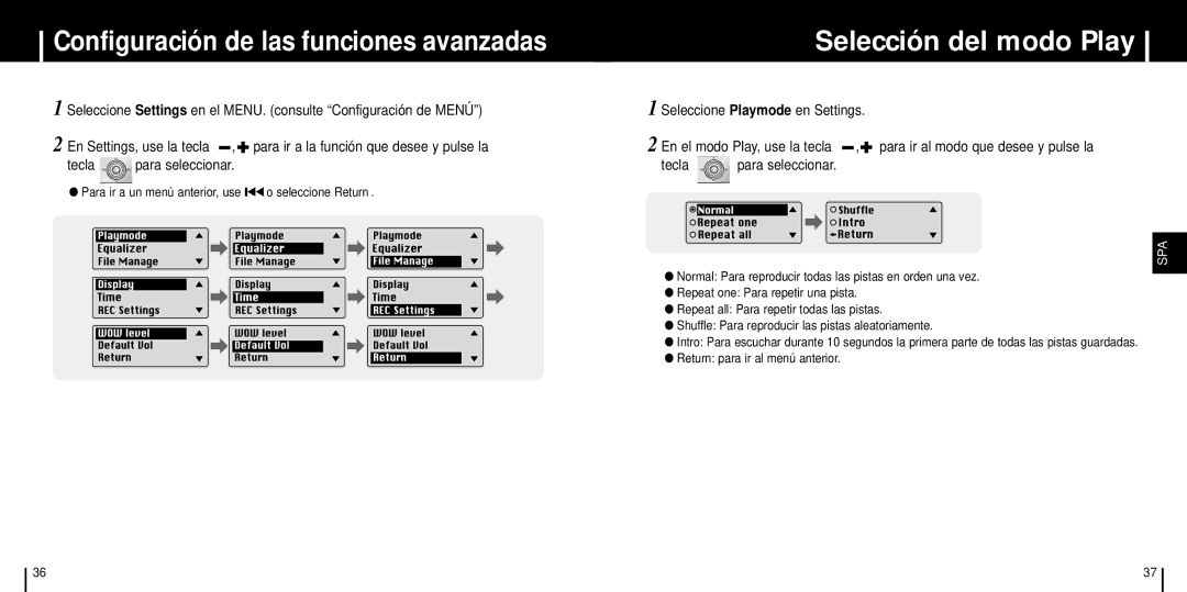 Samsung YP-ST5V/ELS, YP-ST5X/ELS, YP-ST5Z/ELS manual Para ir a un menú anterior, use œœ o seleccione Return 