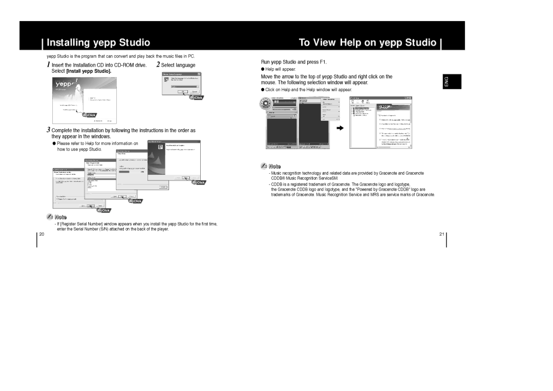 Samsung YP-ST5H/ELS, YP-ST5V/ELS manual Installing yepp Studio, To View Help on yepp Studio, Run yepp Studio and press F1 