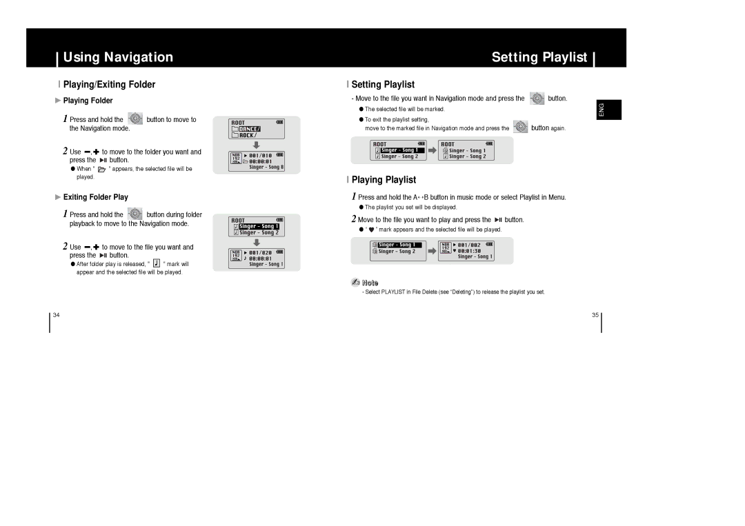 Samsung YP-ST5H/ELS, YP-ST5V/ELS, YP-ST5X/ELS, YP-ST5Z/ELS manual Setting Playlist, Playing/Exiting Folder, Playing Playlist 