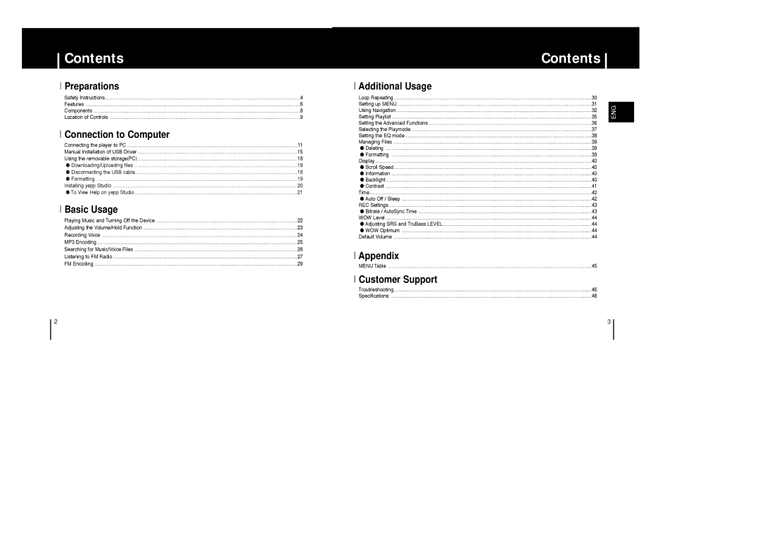 Samsung YP-ST5Z/ELS, YP-ST5V/ELS, YP-ST5X/ELS, YP-ST5X/XSJ, YP-ST5H/ELS, YP-ST5X/XSP manual Contents 