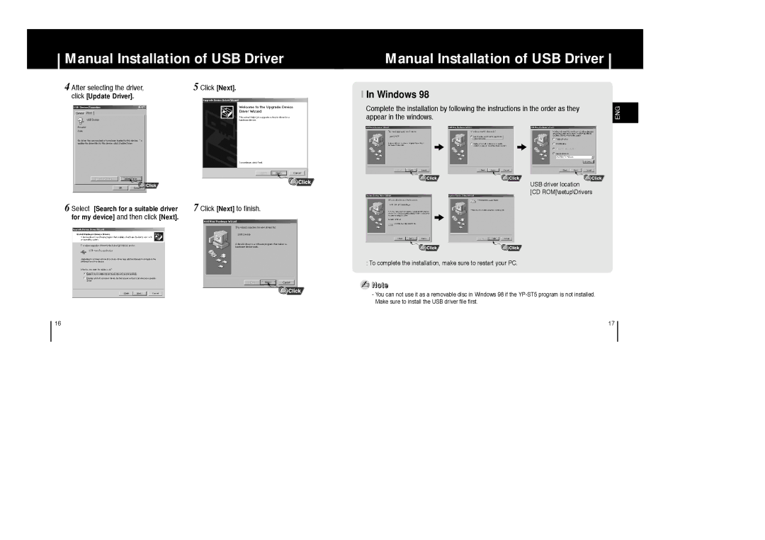 Samsung YP-ST5Z/ELS, YP-ST5V/ELS, YP-ST5X/ELS, YP-ST5X/XSJ manual Windows, After selecting the driver, Appear in the windows 