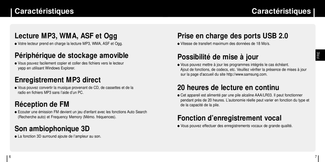 Samsung YP-ST5H/ELS manual Caractéristiques, Possibilité de mise à jour, La fonction 3D surround ajoute de l’ampleur au son 