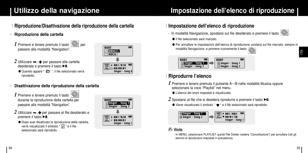 Samsung YP-ST5Z/ELS manual Impostazione dell’elenco di riproduzione, Riprodurre l’elenco, ¤ Riproduzione della cartella 