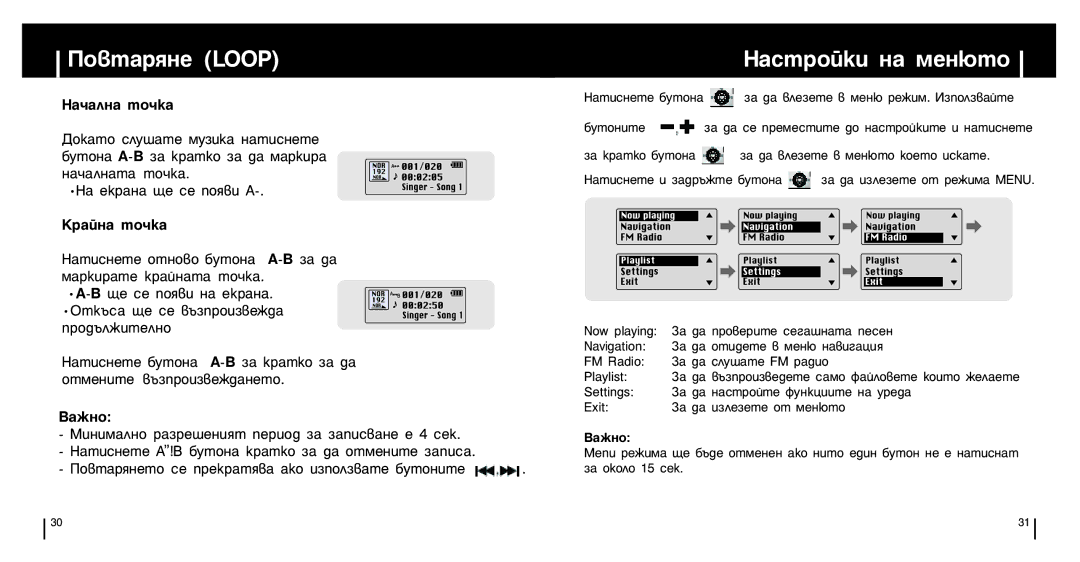 Samsung YP-ST5X/ELS, YP-ST5V/ELS, YP-ST5Z/ELS manual ÈÓ‚Ú‡ﬂÌÂ Loop, ‡Òúóèíë Ì‡ Ïâì˛Úó, ‡˜‡Îì‡ Úó˜Í‡, ‡Èì‡ Úó˜Í‡ 