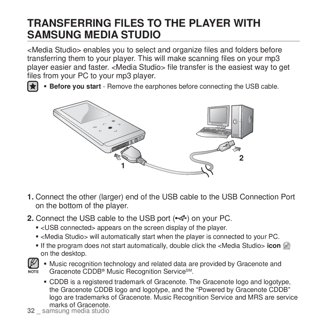 Samsung YP-T10 user manual Transferring Files to the Player with Samsung Media Studio 