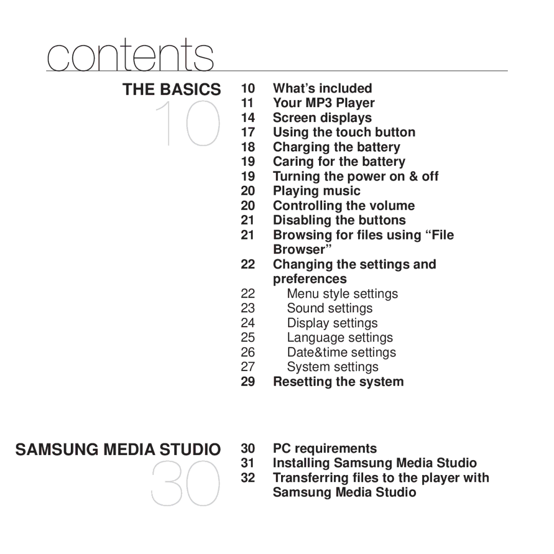 Samsung YP-T10 user manual Contents 