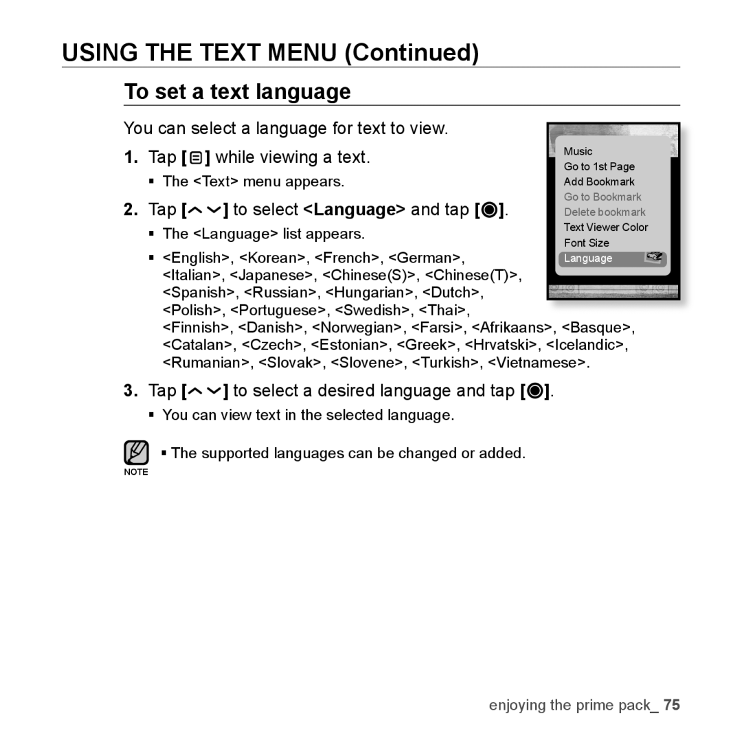 Samsung YP-T10 user manual Using the Text Menu 