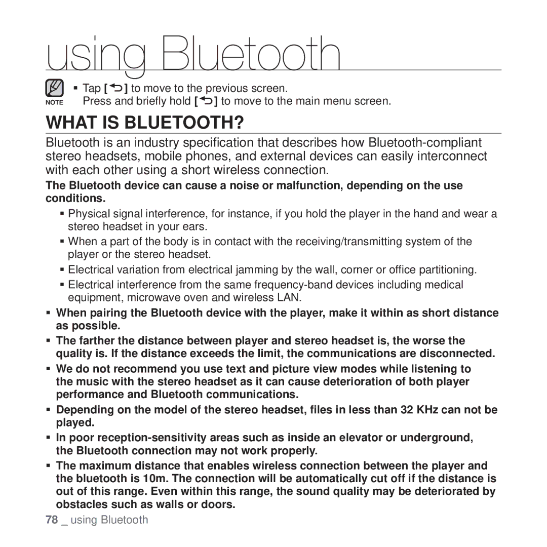 Samsung YP-T10 user manual Using Bluetooth, What is BLUETOOTH? 