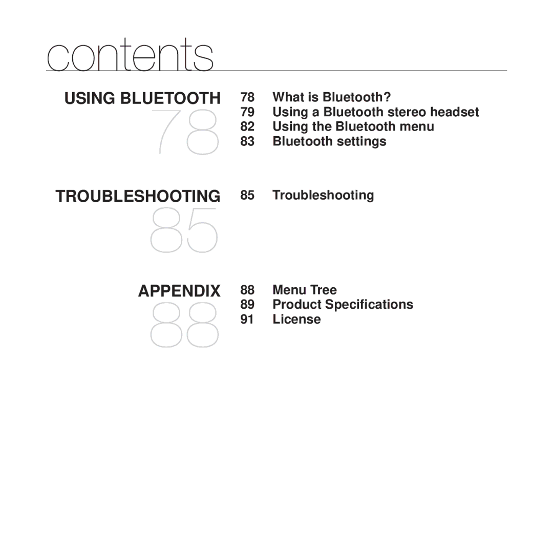 Samsung YP-T10 user manual Using Bluetooth Troubleshooting Appendix 