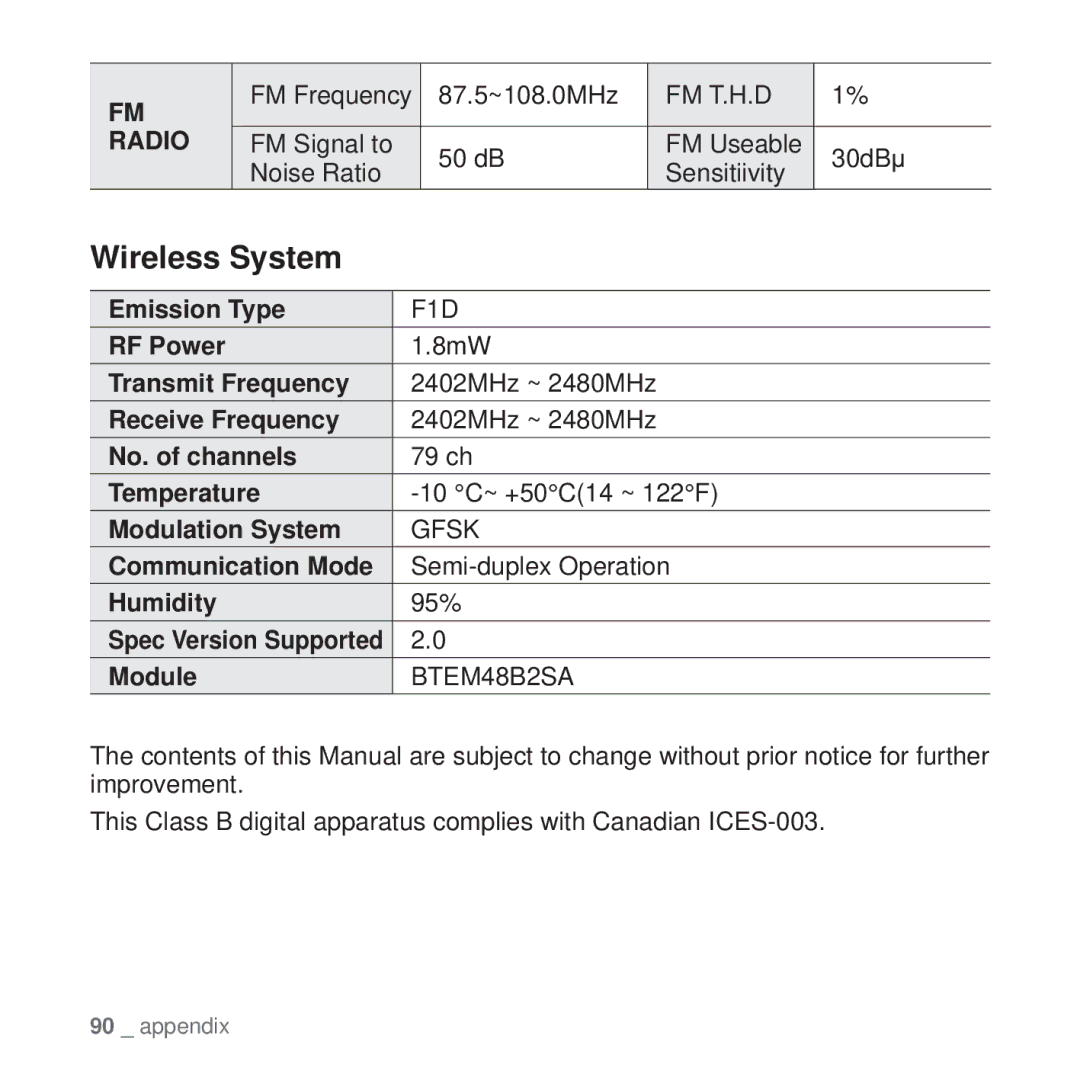 Samsung YP-T10 user manual Wireless System 