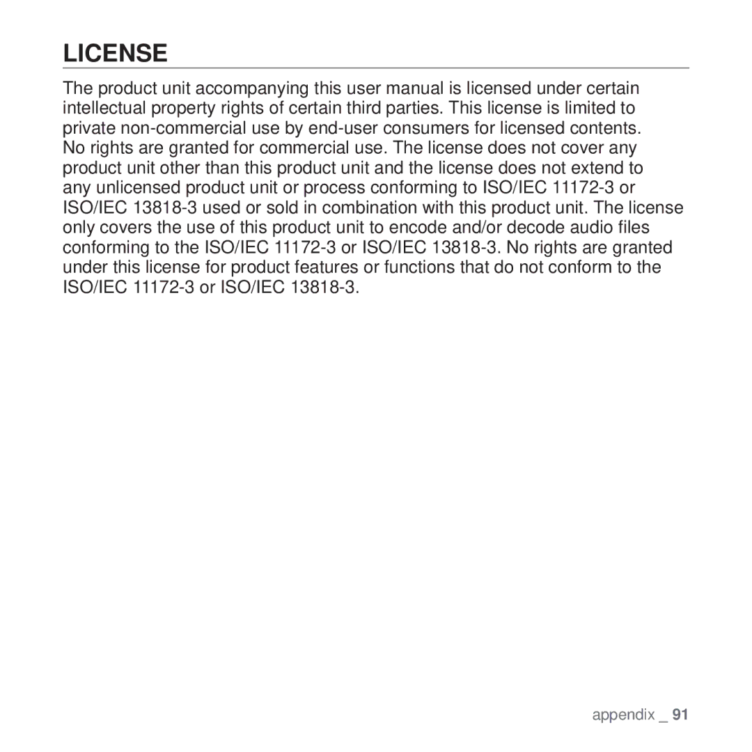 Samsung YP-T10 user manual License 