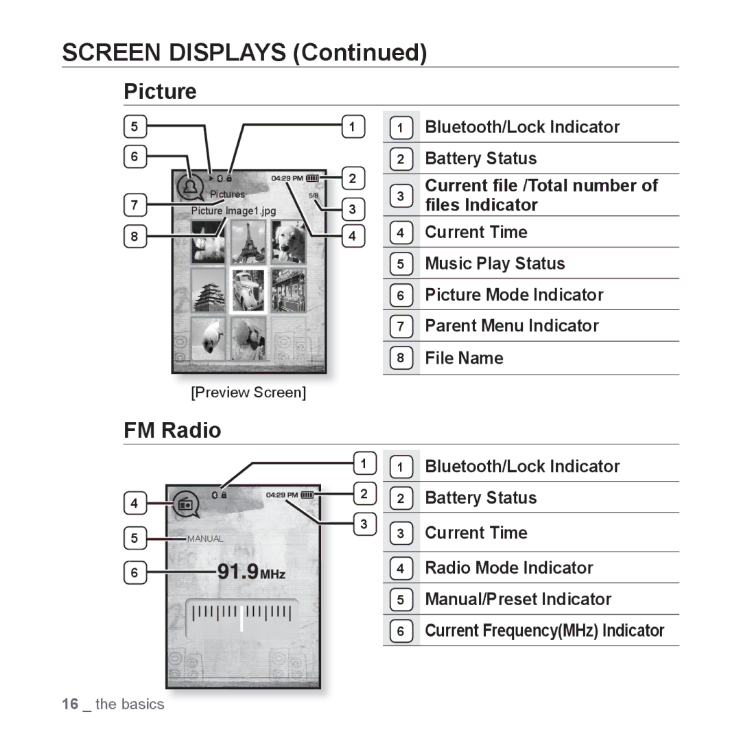 Samsung YP-T10AW/HAC, YP-T10AR/MEA, YP-T10AR/AAW, YP-T10AW/MEA, YP-T10QR/MEA, YP-T10AU/AAW, YP-T10CB/MEA manual Picture, FM Radio 