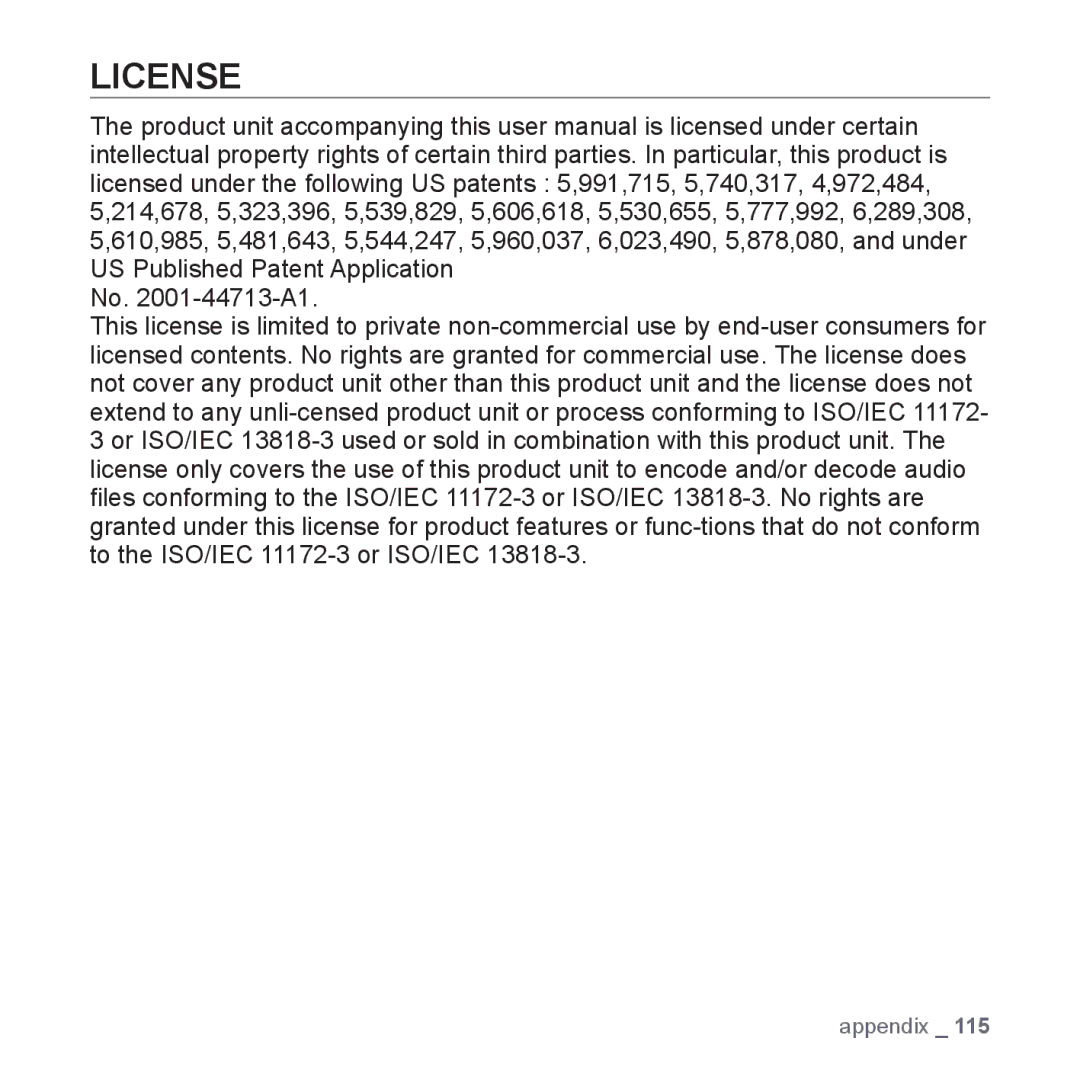 Samsung YP-T10JARY user manual License 