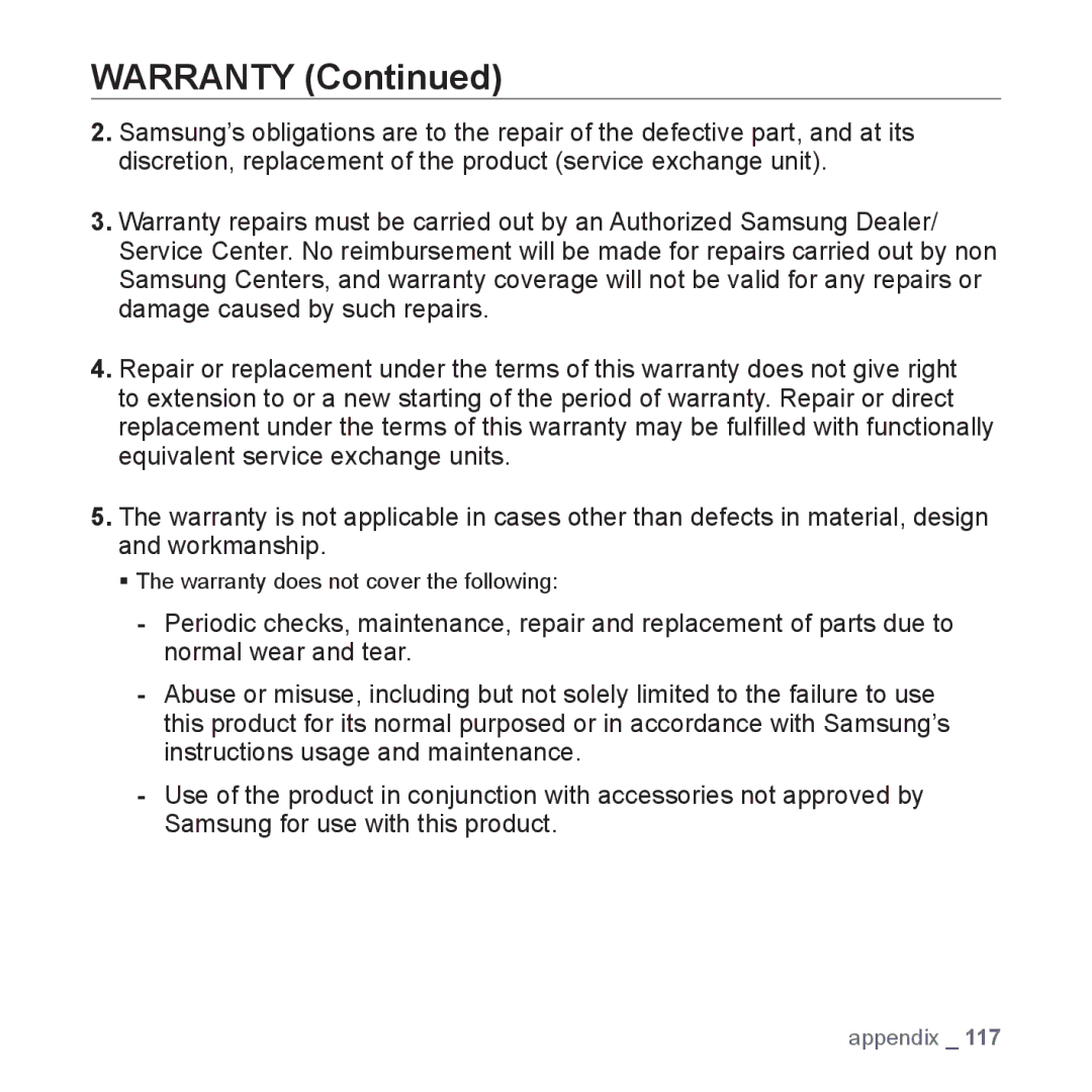 Samsung YP-T10JARY user manual Warranty 