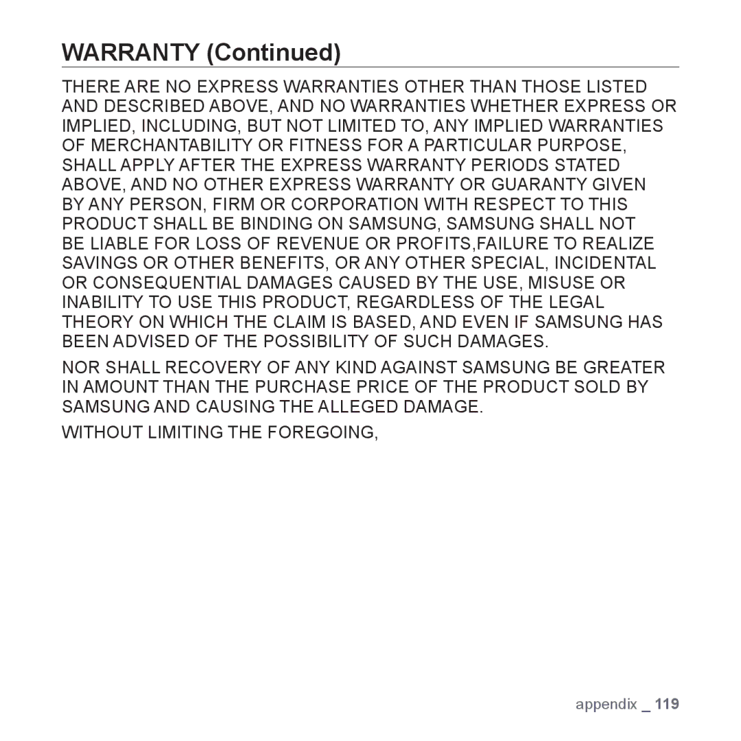 Samsung YP-T10JARY user manual Warranty 