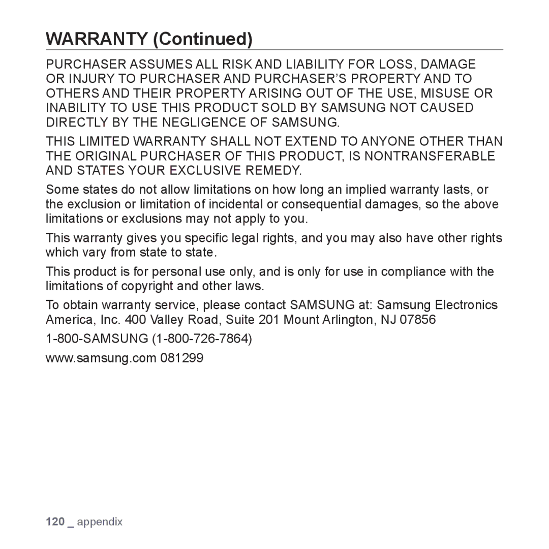 Samsung YP-T10JARY user manual Warranty 