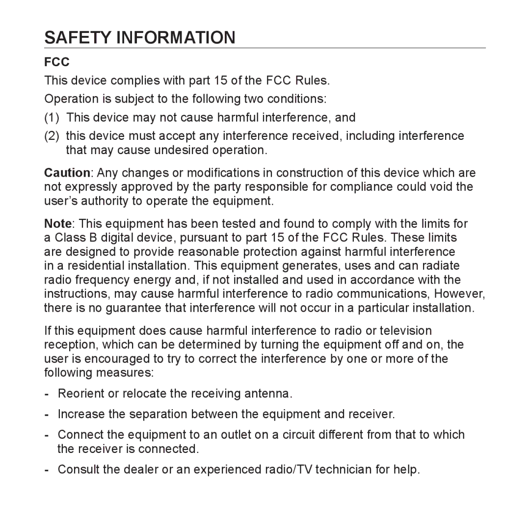 Samsung YP-T10JARY user manual Safety Information, Fcc 