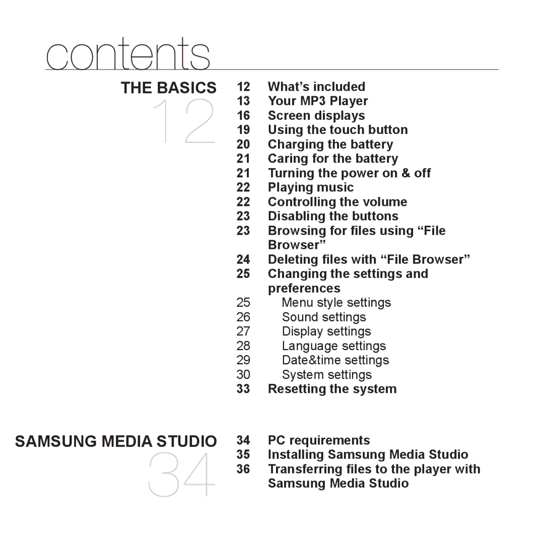 Samsung YP-T10JARY user manual Contents 