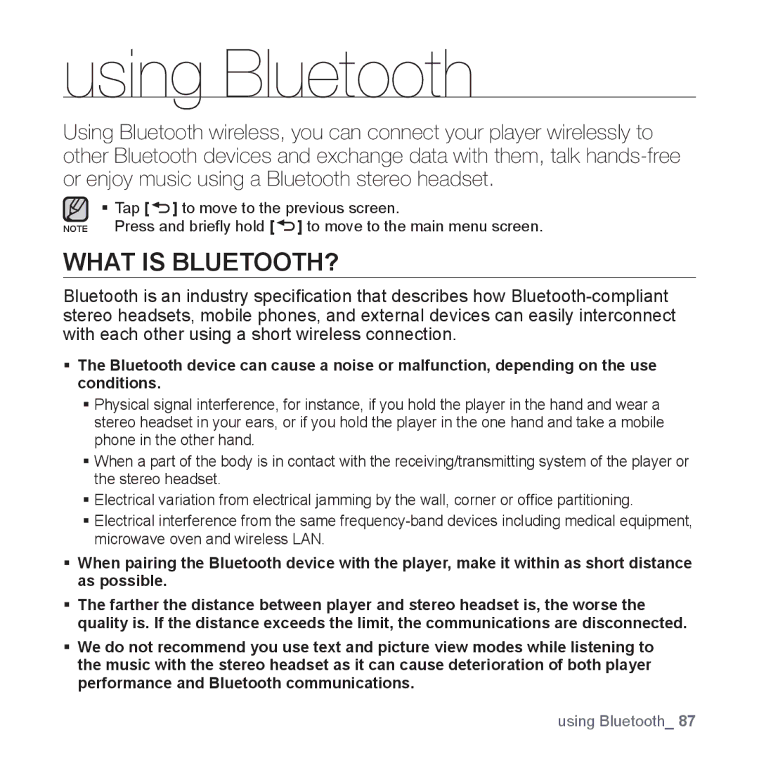 Samsung YP-T10JARY user manual Using Bluetooth, What is BLUETOOTH? 