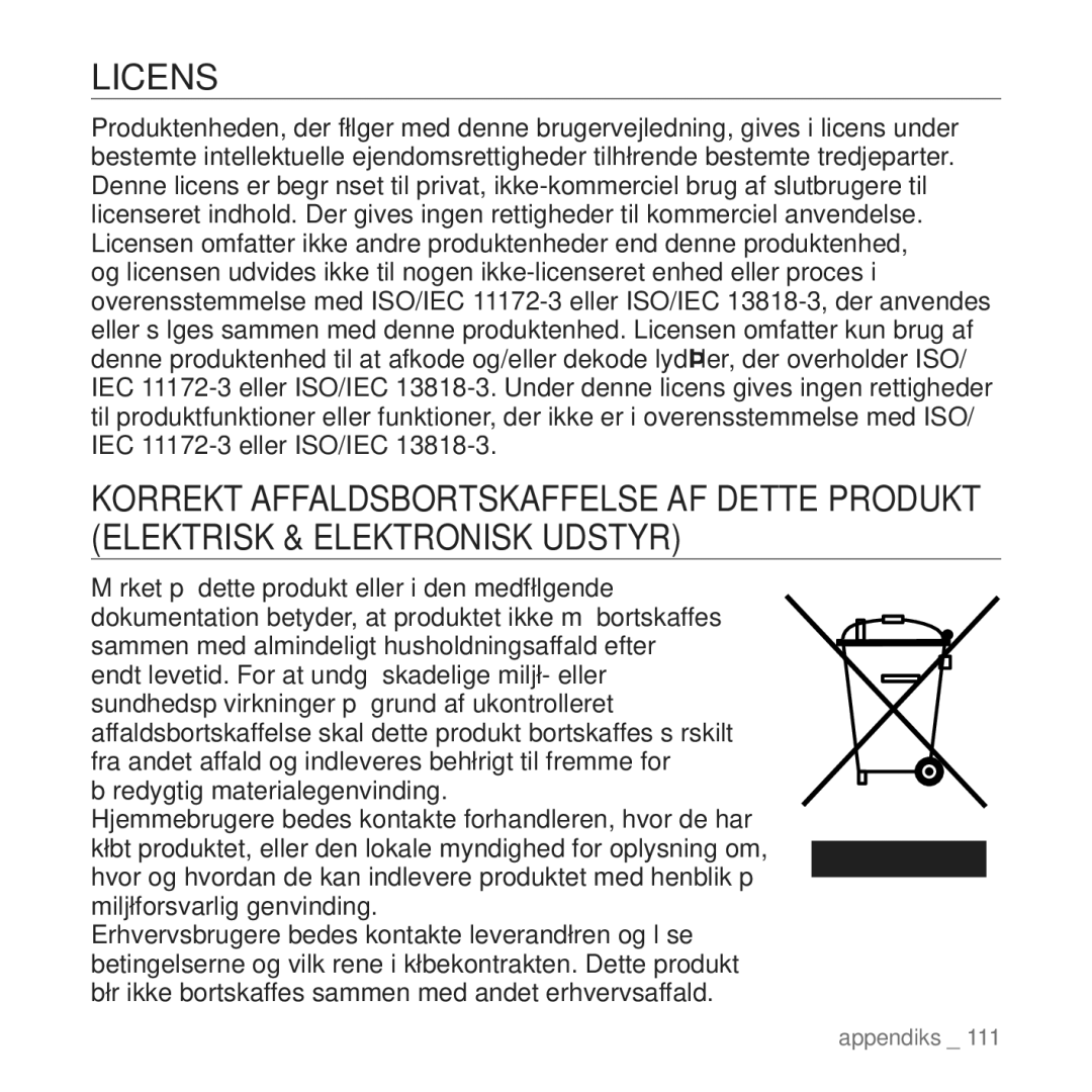 Samsung YP-T10JCB/XEE, YP-T10JAU/XEE, YP-T10JAW/XEE, YP-T10JQW/XEE, YP-T10JQB/XEE, YP-T10JAG/XEE, YP-T10JAR/XEE manual Licens 