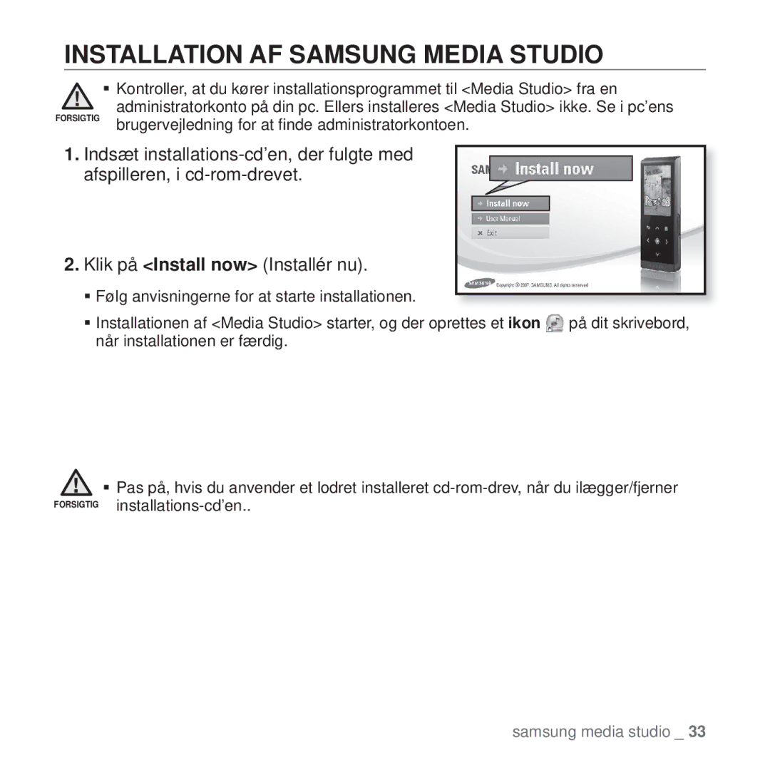 Samsung YP-T10JAR/XEE, YP-T10JAU/XEE, YP-T10JAW/XEE, YP-T10JQW/XEE, YP-T10JCB/XEE manual Installation AF Samsung Media Studio 