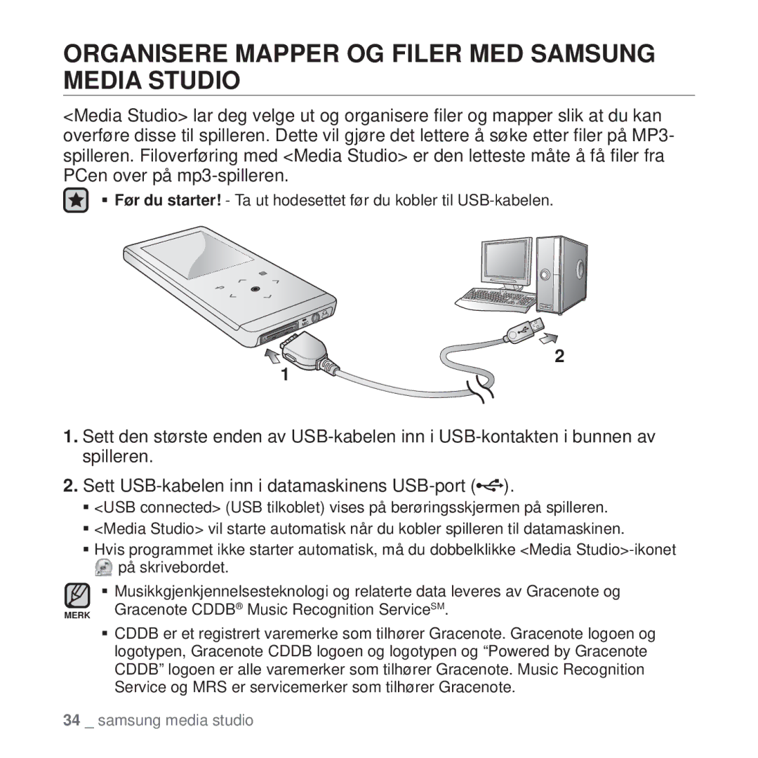 Samsung YP-T10JCW/XEE, YP-T10JAU/XEE, YP-T10JAW/XEE, YP-T10JQW/XEE manual Organisere Mapper OG Filer MED Samsung Media Studio 