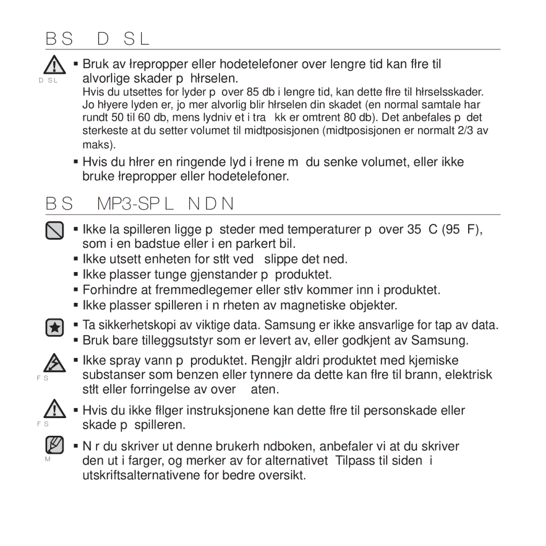 Samsung YP-T10JAG/XEE, YP-T10JAU/XEE, YP-T10JAW/XEE, YP-T10JQW/XEE, YP-T10JCB/XEE, YP-T10JQB/XEE manual Beskytt MP3-SPILEREN DIN 