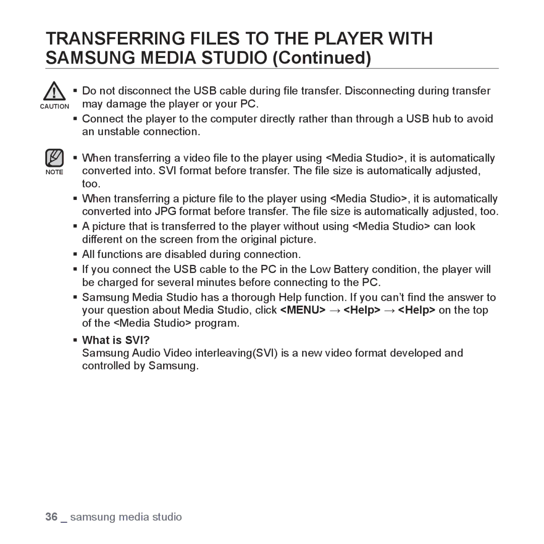 Samsung YP-T10JCW/XEE, YP-T10JCW/XEF, YP-T10JQB/XEF, YP-T10JQBH/XEF, YP-T10JABH/XEF, YP-T10JAB/XEF manual ƒ What is SVI? 