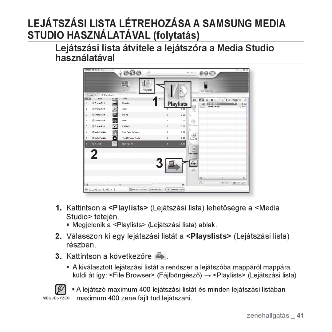 Samsung YP-T10JAR/XET, YP-T10JQU/XET, YP-T10JAG/XET, YP-T10JQW/XET, YP-T10JAB/XET, YP-T10JAW/XET, YP-T10JQR/XET Zenehallgatás 