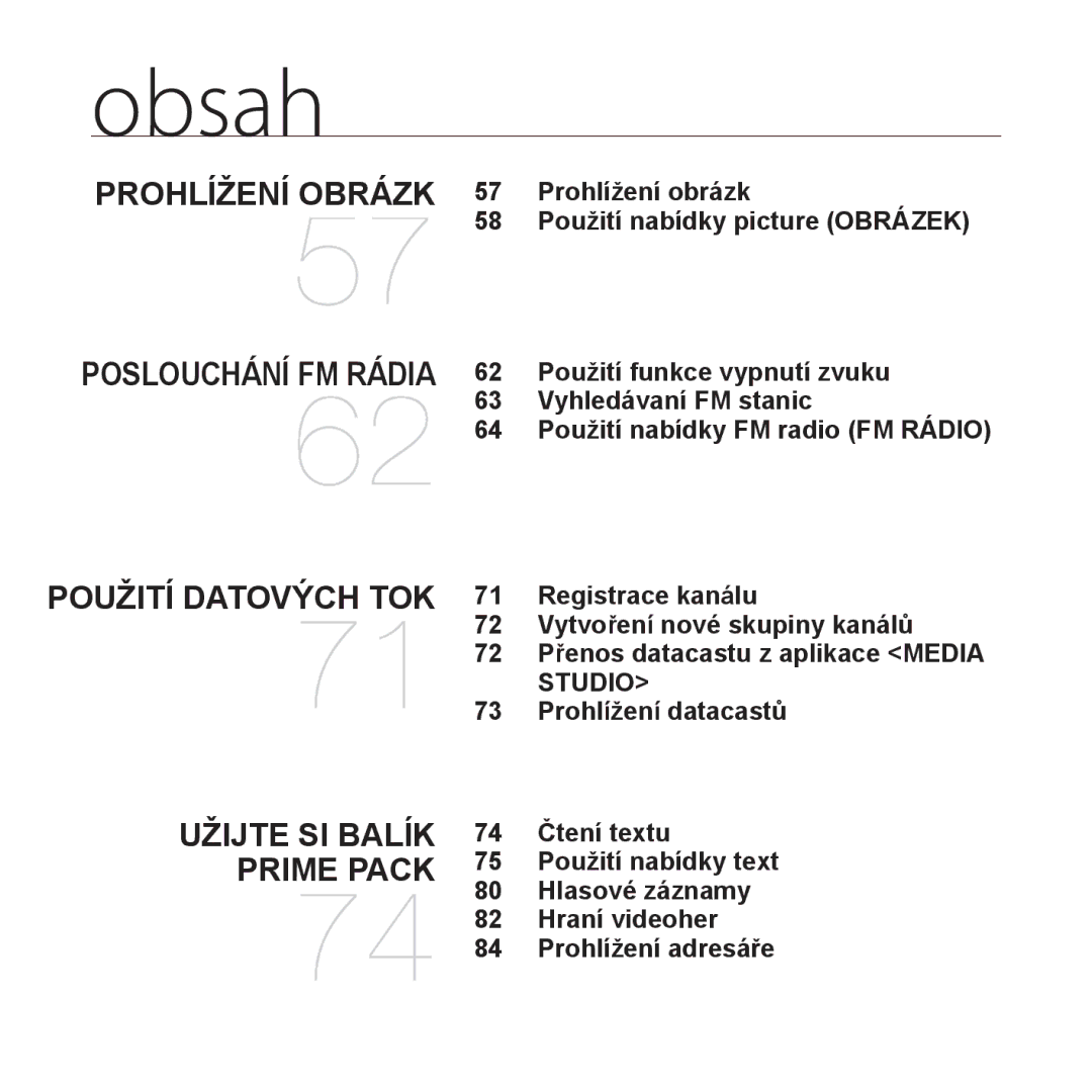 Samsung YP-T10JAB/XEO, YP-T10JQW/XEO Prohlížení obrázk 58 Použití nabídky picture Obrázek, Registrace kanálu, Datacastů 