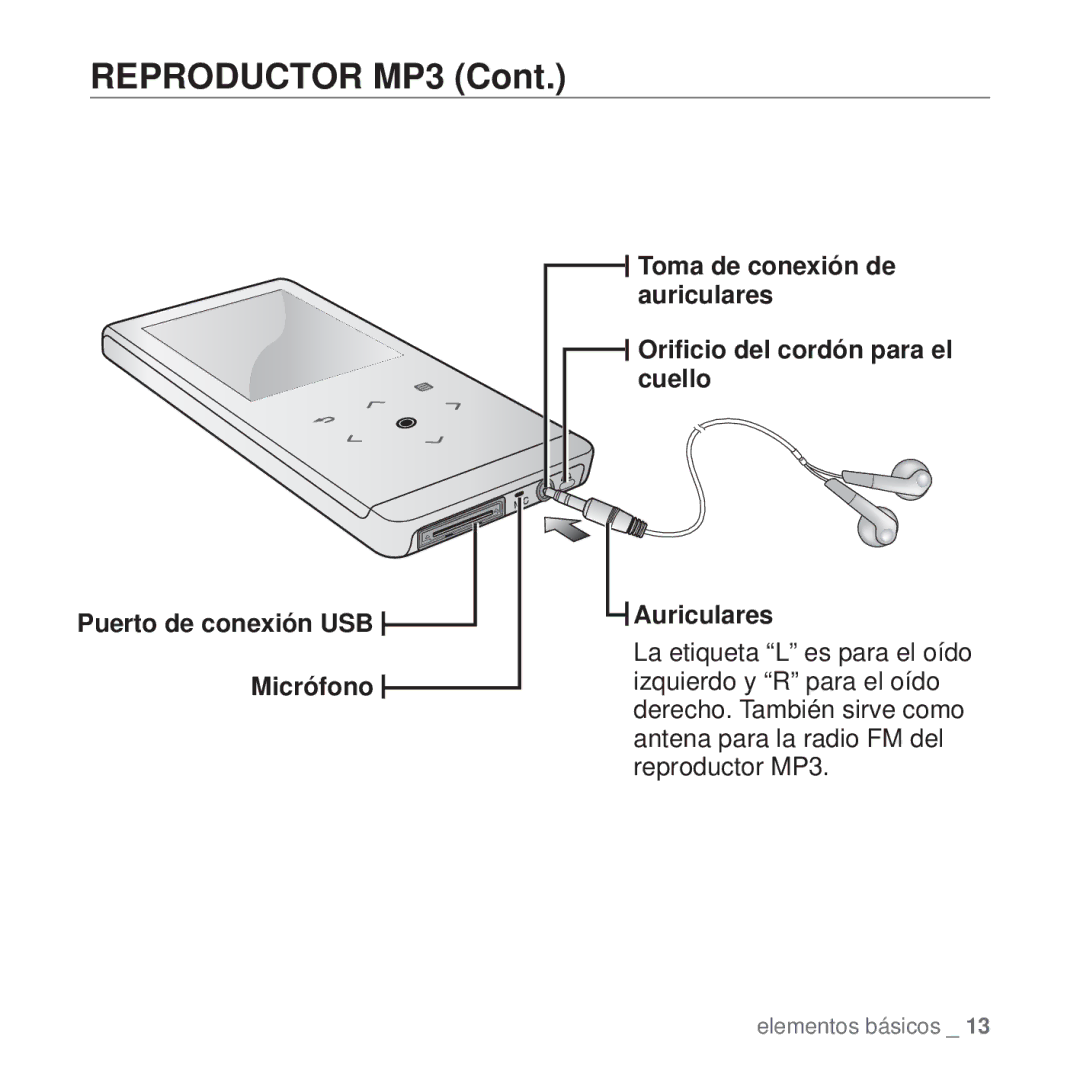 Samsung YP-T10JAB/XEO, YP-T10JQW/XET, YP-T10JAB/XET, YP-T10JAW/XET, YP-T10JQR/XET, YP-T10JQBH/XET manual Reproductor MP3 