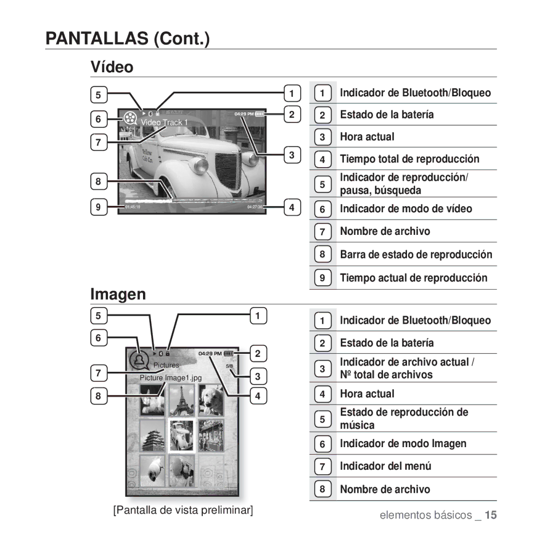 Samsung YP-T10JQB/XEO, YP-T10JQW/XET, YP-T10JAB/XET, YP-T10JAW/XET, YP-T10JQR/XET, YP-T10JQBH/XET Pantallas, Vídeo, Imagen 