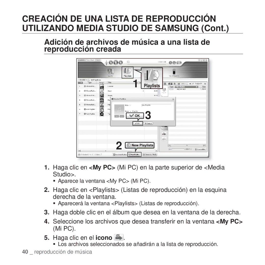 Samsung YP-T10JQBH/XET, YP-T10JQW/XET, YP-T10JAB/XET, YP-T10JAW/XET, YP-T10JQR/XET manual ƒ Aparece la ventana My PC Mi PC 