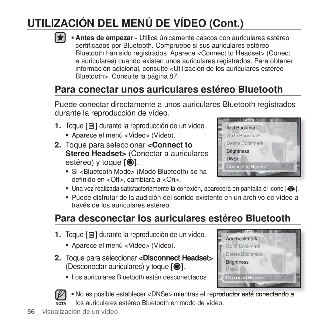 Samsung YP-T10JAW/XET, YP-T10JQW/XET, YP-T10JAB/XET, YP-T10JQR/XET, YP-T10JQBH/XET, YP-T10JCB/XET manual Connect to Headset 