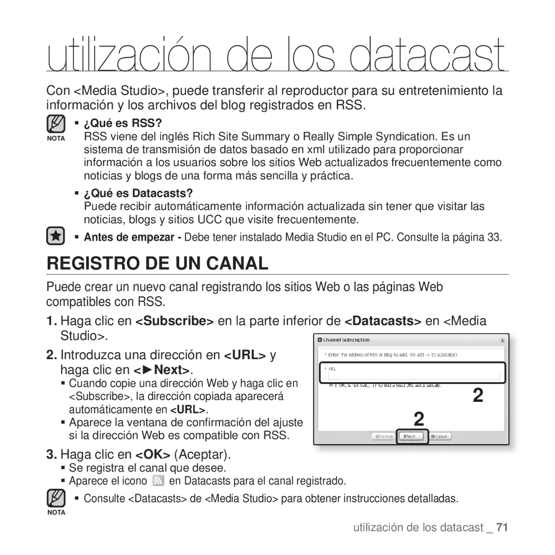 Samsung YP-T10JQG/XEO, YP-T10JQW/XET, YP-T10JAB/XET, YP-T10JAW/XET manual Registro DE UN Canal, Haga clic en OK Aceptar 