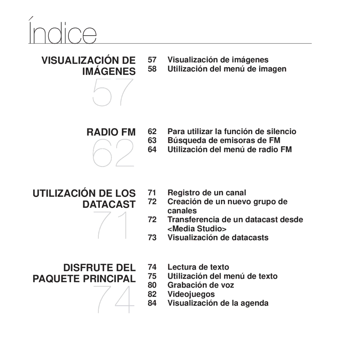 Samsung YP-T10JQU/XEO, YP-T10JQW/XET, YP-T10JAB/XET, YP-T10JAW/XET Visualización de imágenes Utilización del menú de imagen 