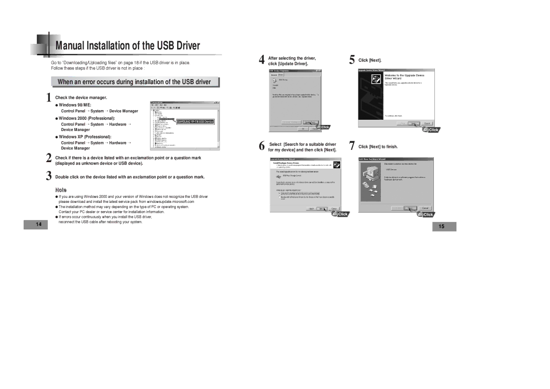 Samsung YP-T4 H, YP-T4 V manual Manual Installation of the USB Driver 