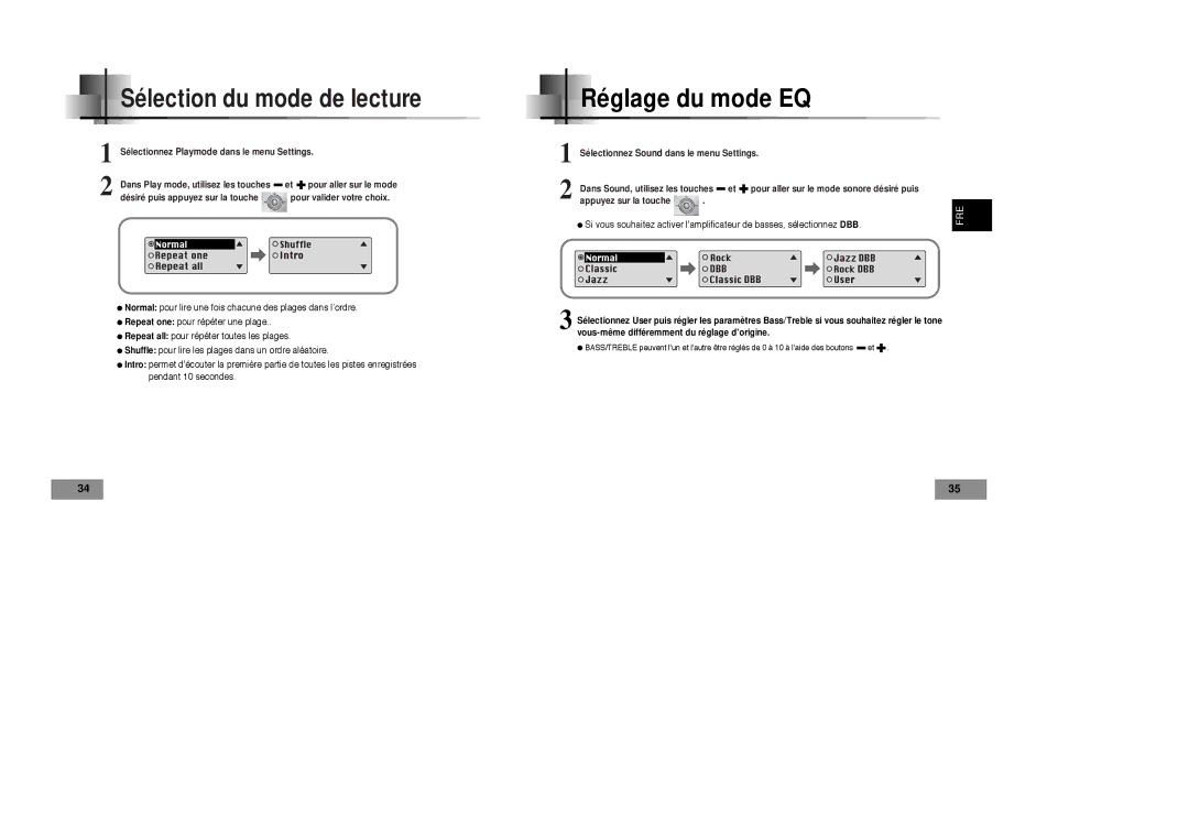 Samsung YP-T4VB/ELS, YP-T4V/ELS manual Réglage du mode EQ, Sélection du mode de lecture 