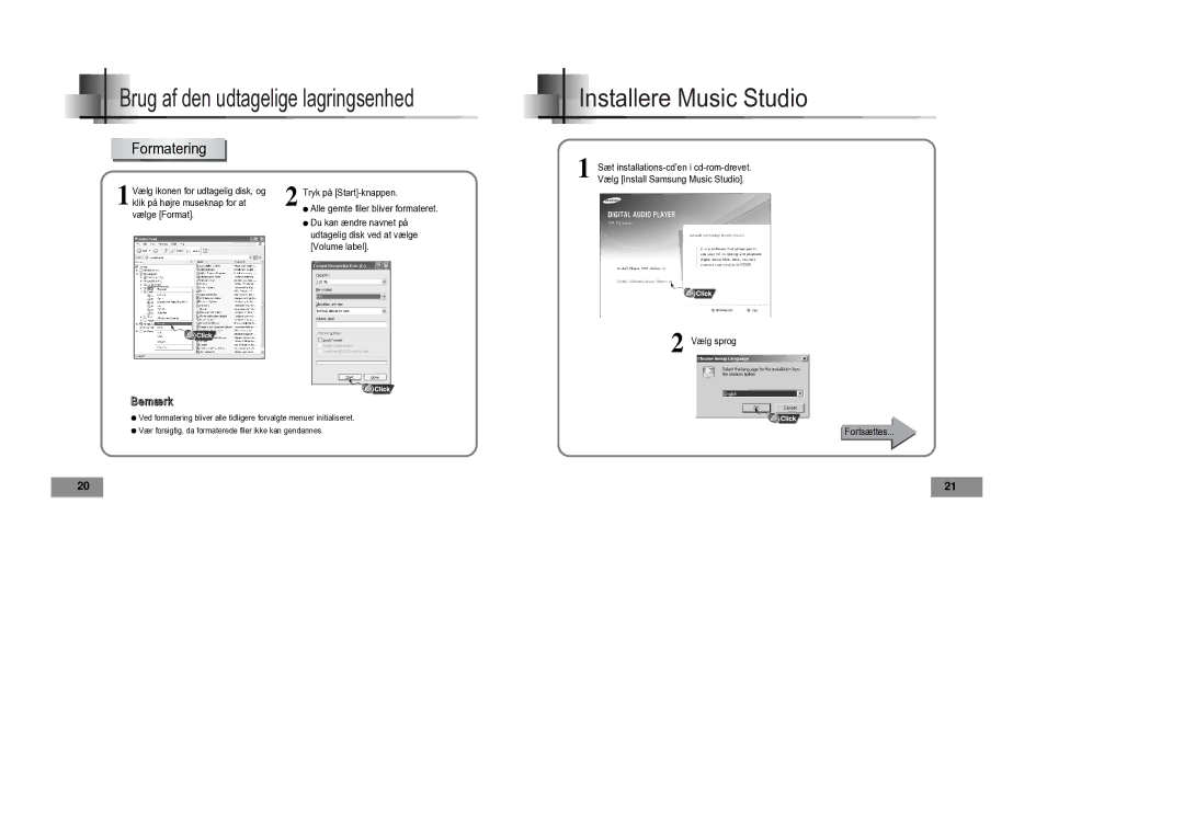 Samsung YP-T4V/ELS manual Installere Music Studio, Formatering 