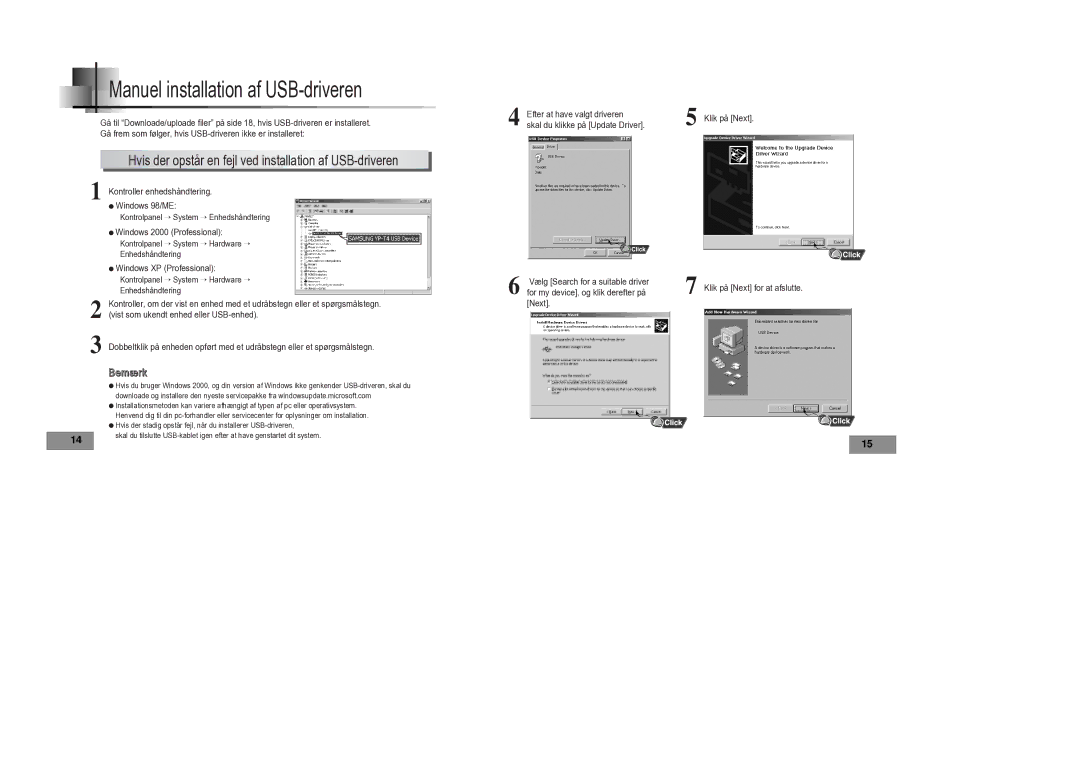 Samsung YP-T4V/ELS manual Manuel installation af USB-driveren 