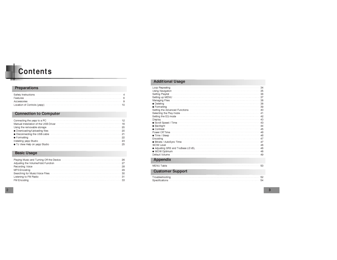 Samsung YP-T5 manual Contents 