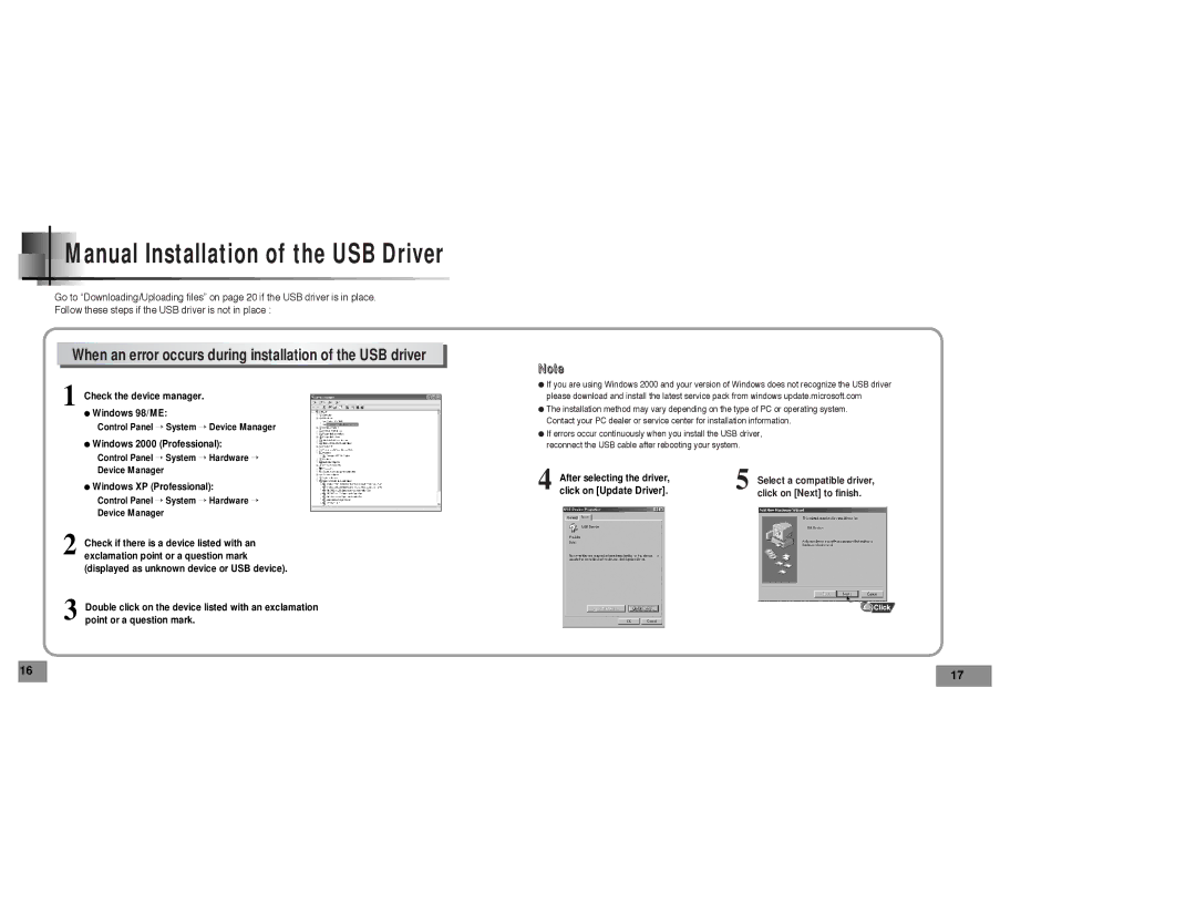 Samsung YP-T5 manual Manual Installation of the USB Driver 