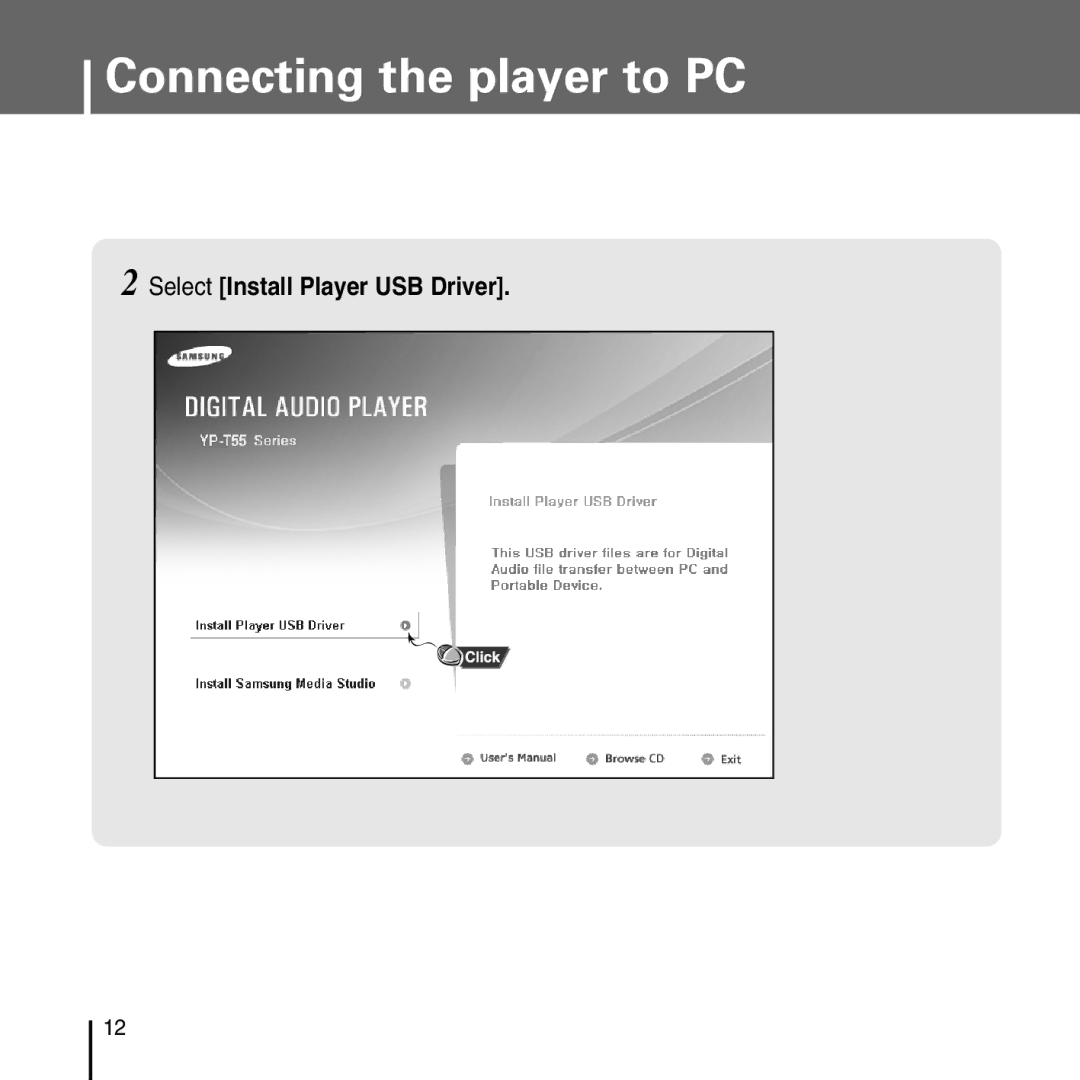 Samsung YP-T55 manual Select Install Player USB Driver 