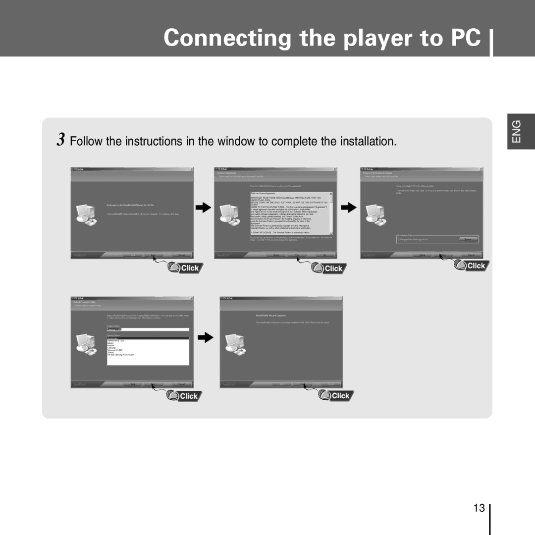 Samsung YP-T55 manual Connecting the player to PC 