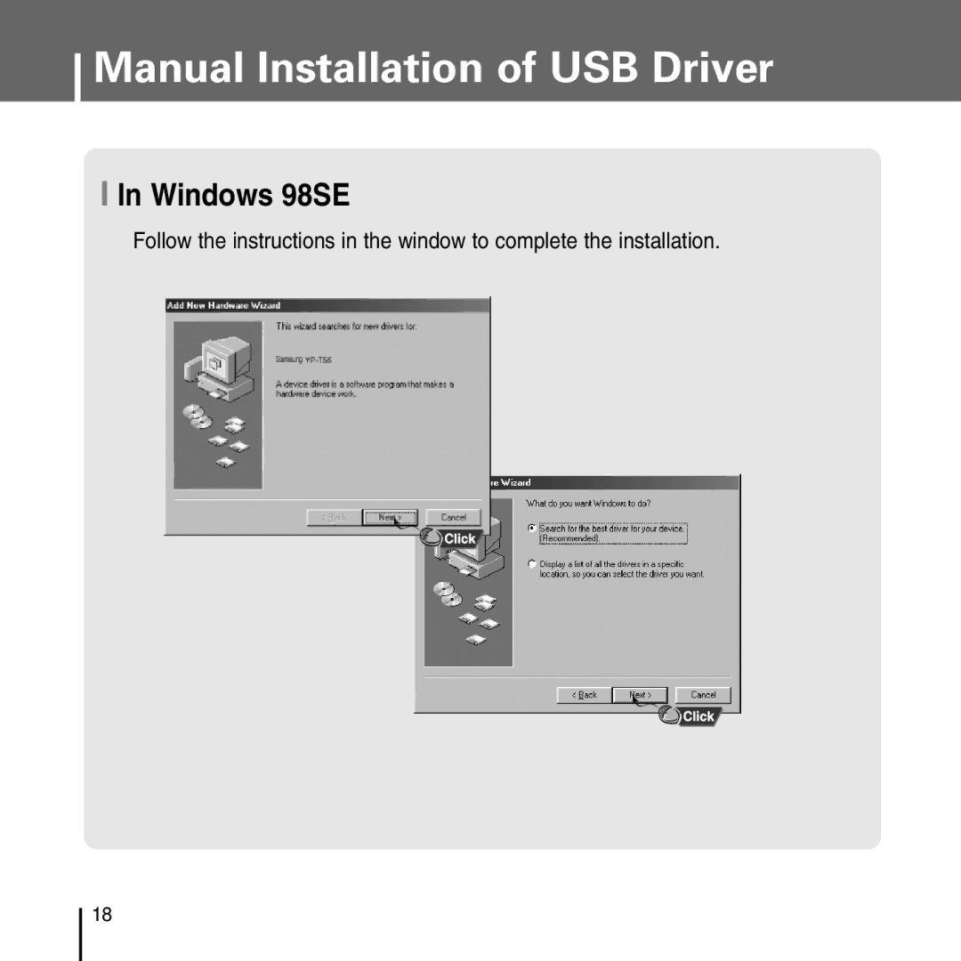 Samsung YP-T55 manual Windows 98SE 